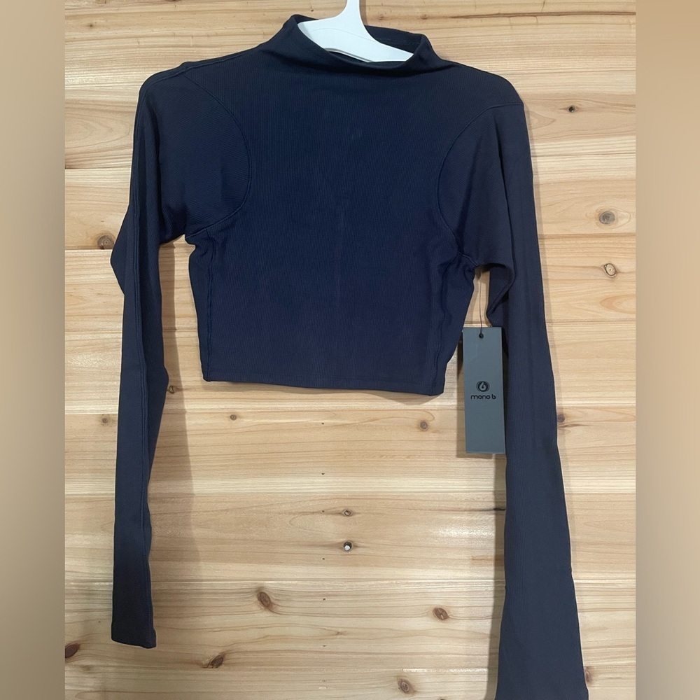 Mono B Blue Long Sleeve Fitted Crop